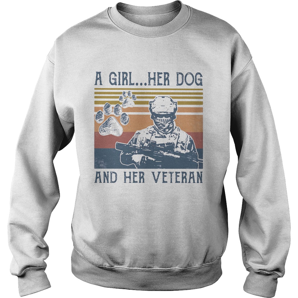 A girl her dog an her veteran footprint vintage retro Sweatshirt
