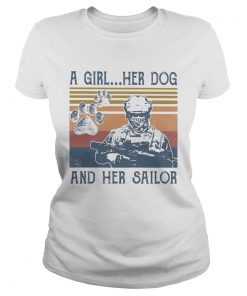 A girl her dog and her sailor footprint vintage retro  Classic Ladies