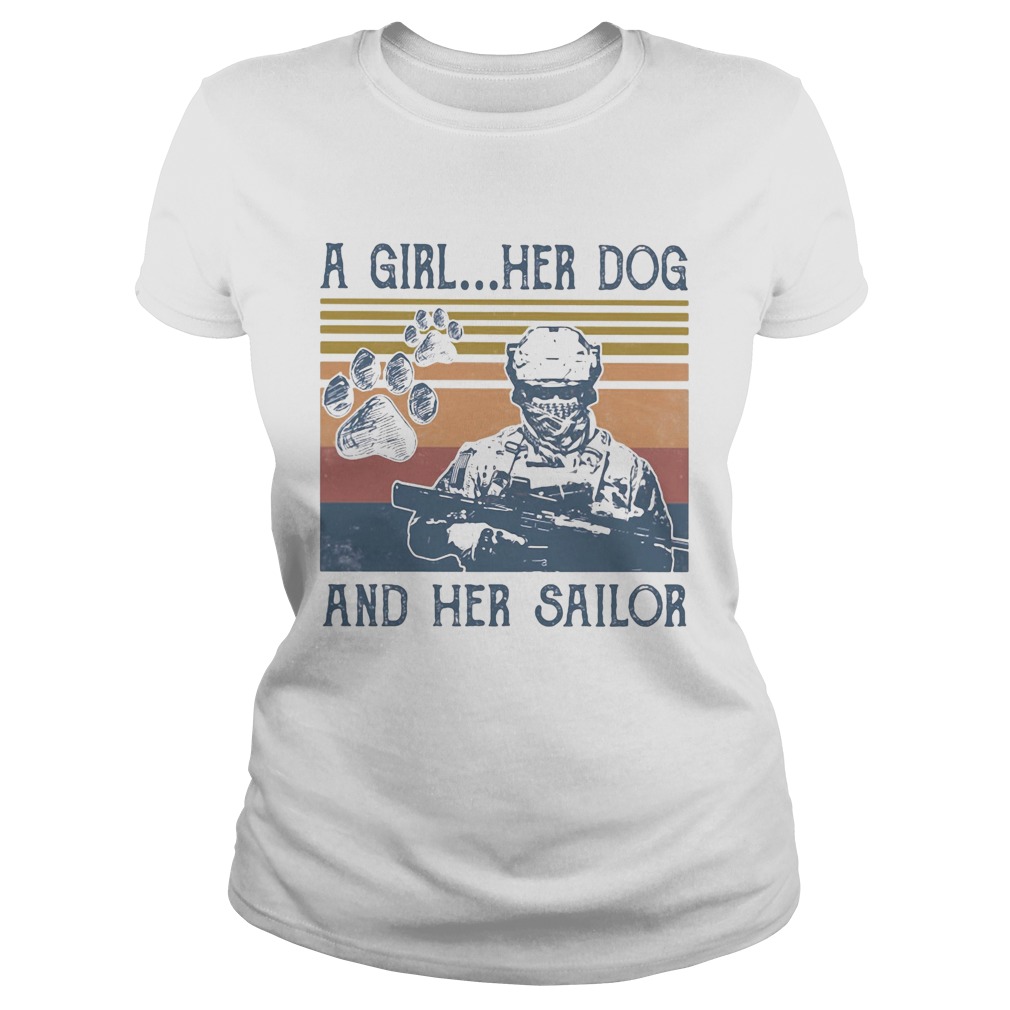 A girl her dog and her sailor footprint vintage retro Classic Ladies