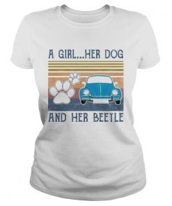 A girl her dog paw and her beetle car blue vintage retro  Classic Ladies