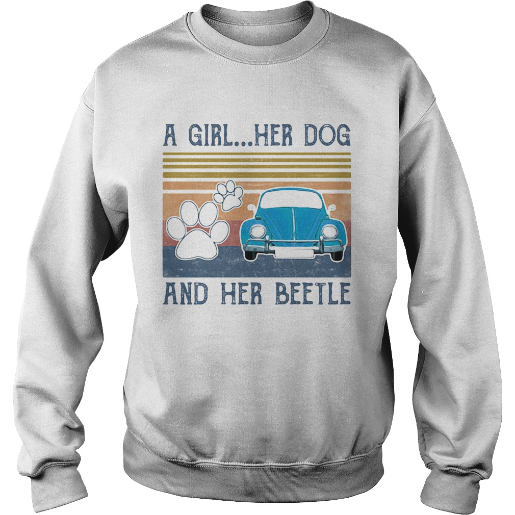 A girl her dog paw and her beetle car blue vintage retro Sweatshirt