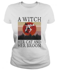 A witch her cat and her broom vintage retro  Classic Ladies
