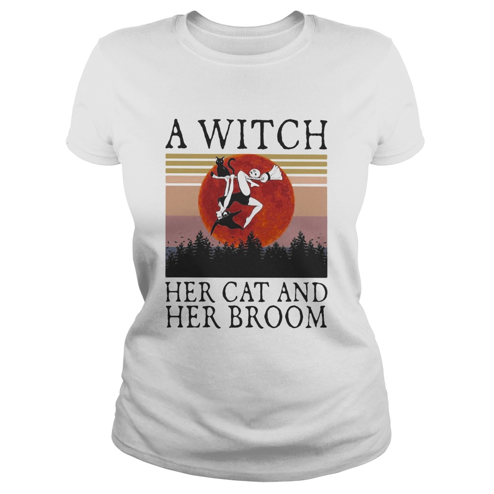 A witch her cat and her broom vintage retro Classic Ladies