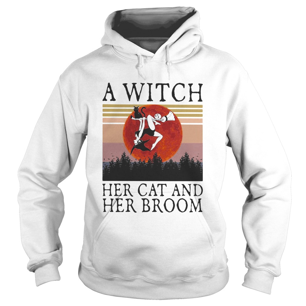 A witch her cat and her broom vintage retro Hoodie