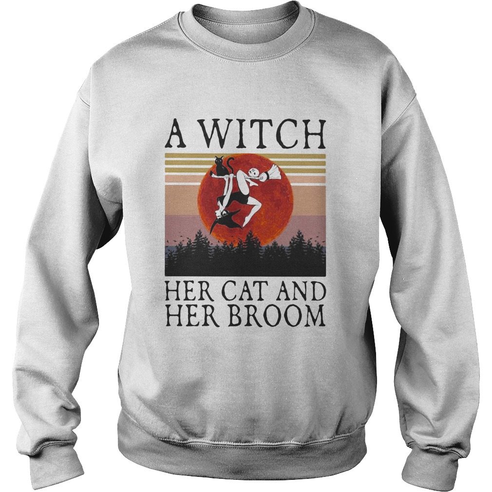 A witch her cat and her broom vintage retro Sweatshirt