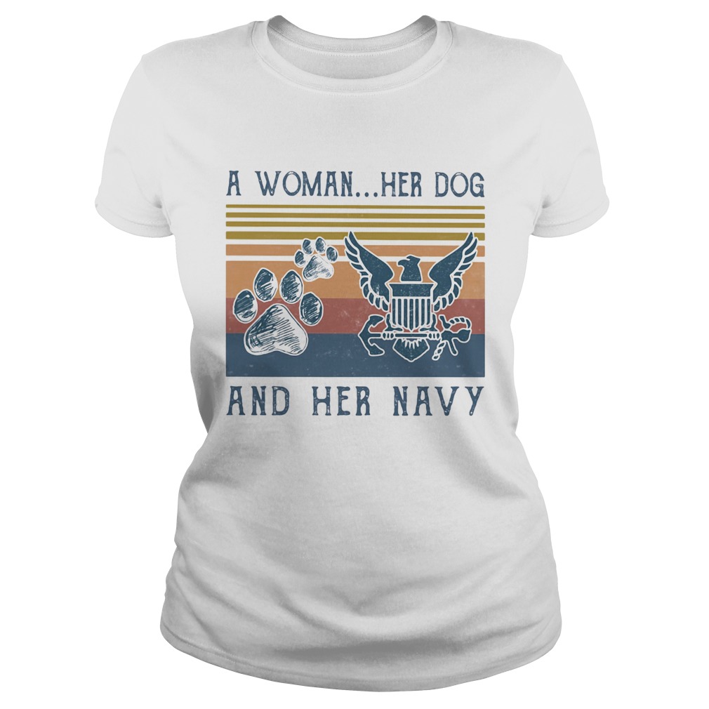 A woman her dog paw and her navy vintage retro Classic Ladies