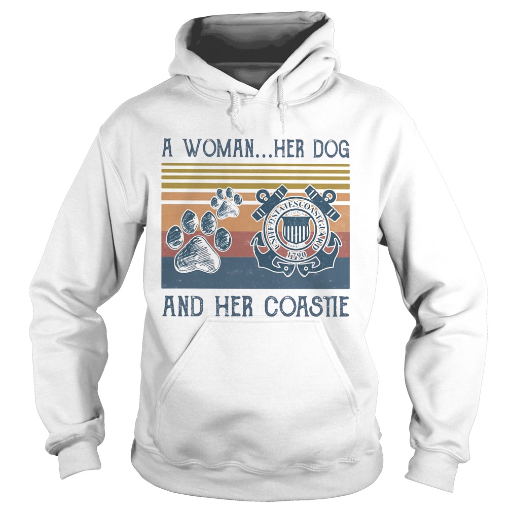 A woman her paw dog and her coastie vintage retro Hoodie
