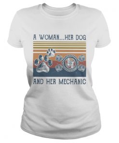 A woman her paw dog and her mechanic vintage retro  Classic Ladies