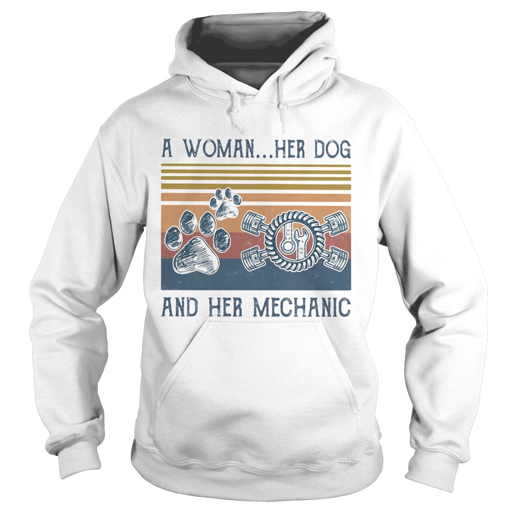 A woman her paw dog and her mechanic vintage retro Hoodie