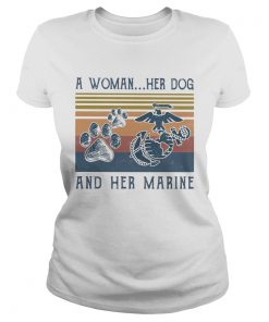 A woman her paw dog and her us marine vintage retro  Classic Ladies