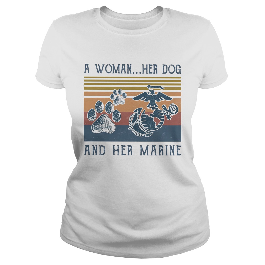 A woman her paw dog and her us marine vintage retro Classic Ladies