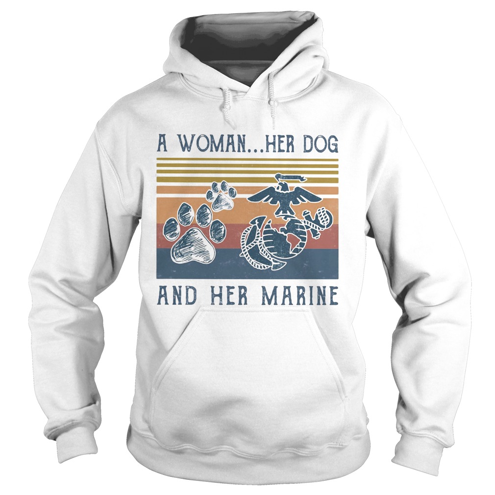 A woman her paw dog and her us marine vintage retro Hoodie
