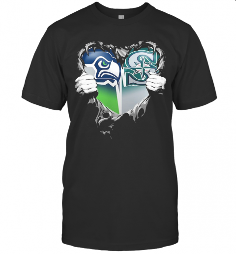 Blood Inside Seattle Seahawks And Seattle Mariners Heart T-Shirt