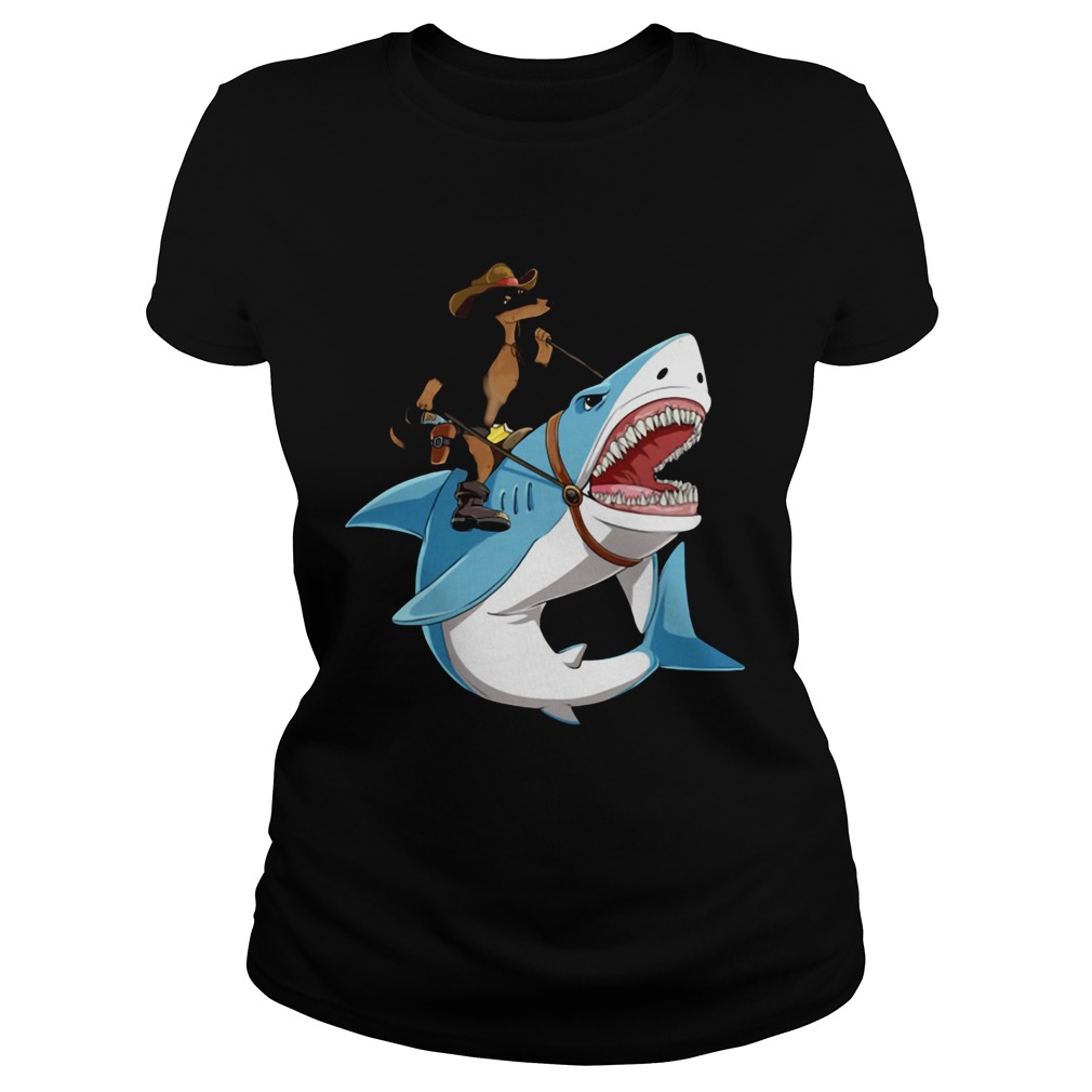 Dog cowboys riding shark Classic Ladies