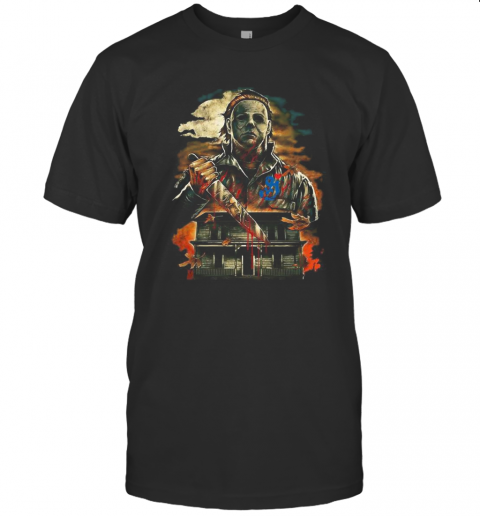 Halloween Michael Myers Holding Knife Fire T-Shirt