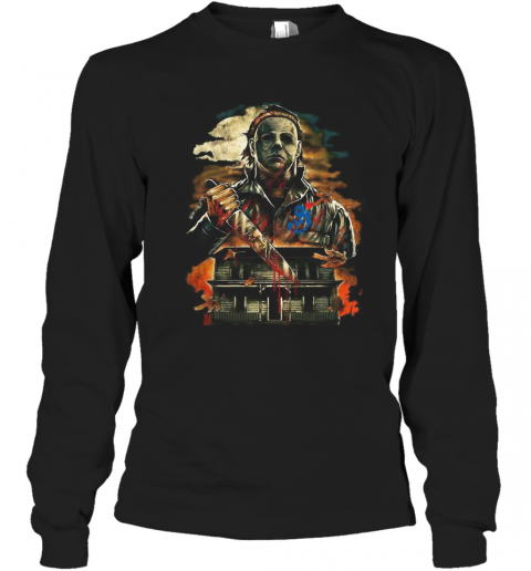 Halloween Michael Myers Holding Knife Fire T-Shirt Long Sleeved T-shirt
