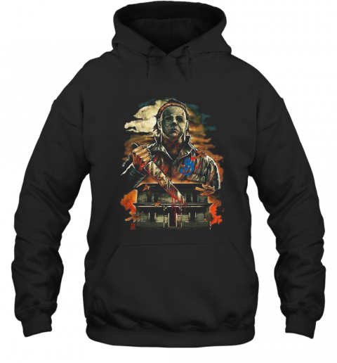 Halloween Michael Myers Holding Knife Fire T-Shirt Unisex Hoodie