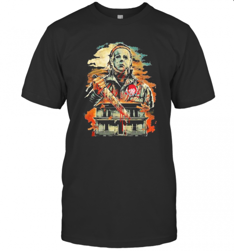 Halloween Michael Myers Holding Knife Fire Wendy'S T-Shirt