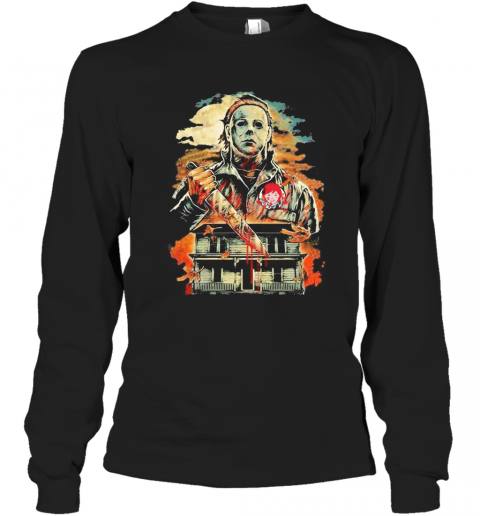 Halloween Michael Myers Holding Knife Fire Wendy'S T-Shirt Long Sleeved T-shirt 