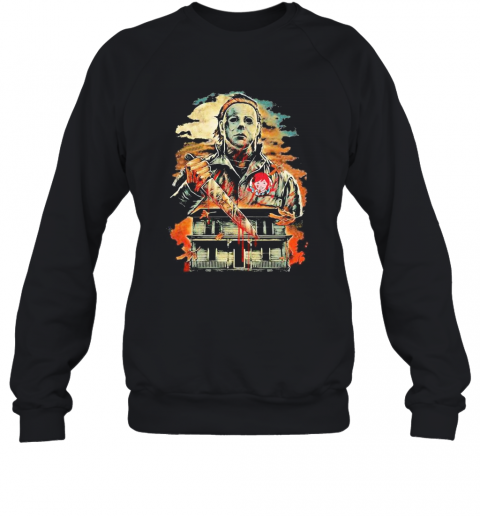 Halloween Michael Myers Holding Knife Fire Wendy'S T-Shirt Unisex Sweatshirt