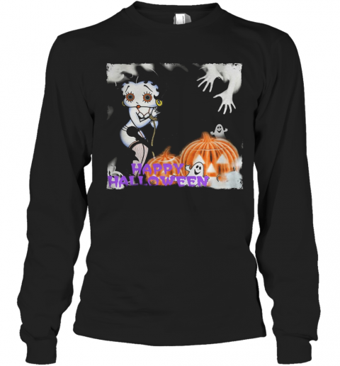 Happy Halloween Betty Boop Pumpkin Boo T-Shirt Long Sleeved T-shirt