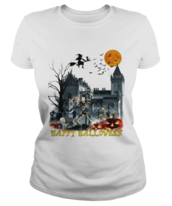 Happy Hlloween Bone Witch Bird Old Building Pumpkin Sun Black  Classic Ladies