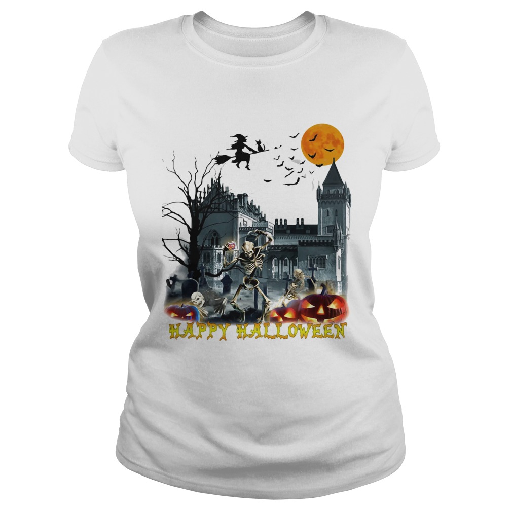 Happy Hlloween Bone Witch Bird Old Building Pumpkin Sun Black Classic Ladies