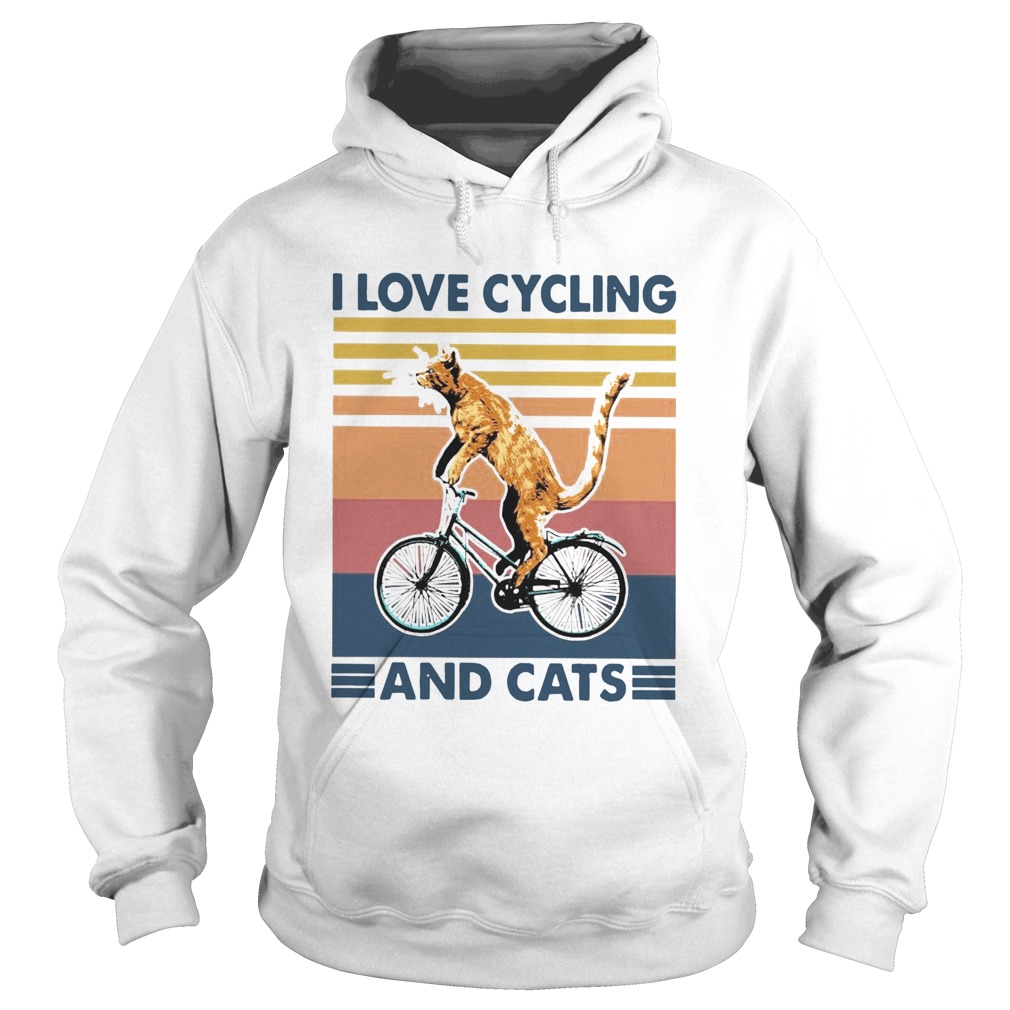 I Love Cycling And Cat Vintage Retro Hoodie