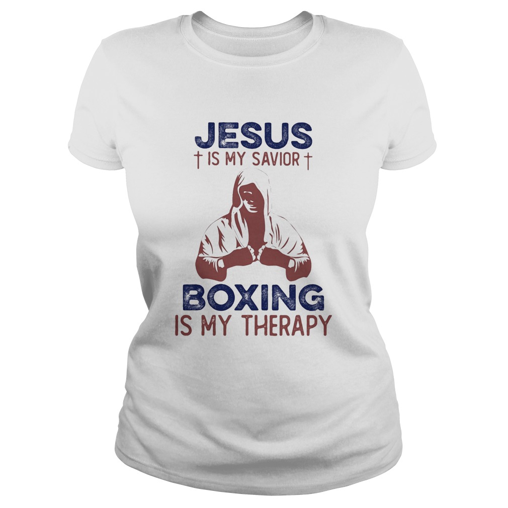 Jesus Is My Savior Boxing Is My Therapy Blue Red Classic Ladies