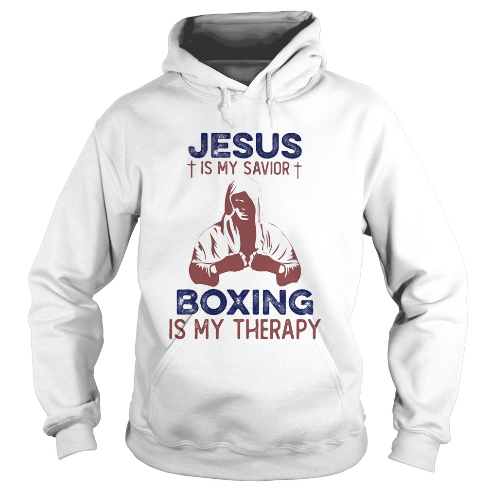 Jesus Is My Savior Boxing Is My Therapy Blue Red Hoodie