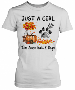 Just A Girl Who Loves Fall And Paw Dogs Pumpkin Maple Leaves T-Shirt Classic Women's T-shirt