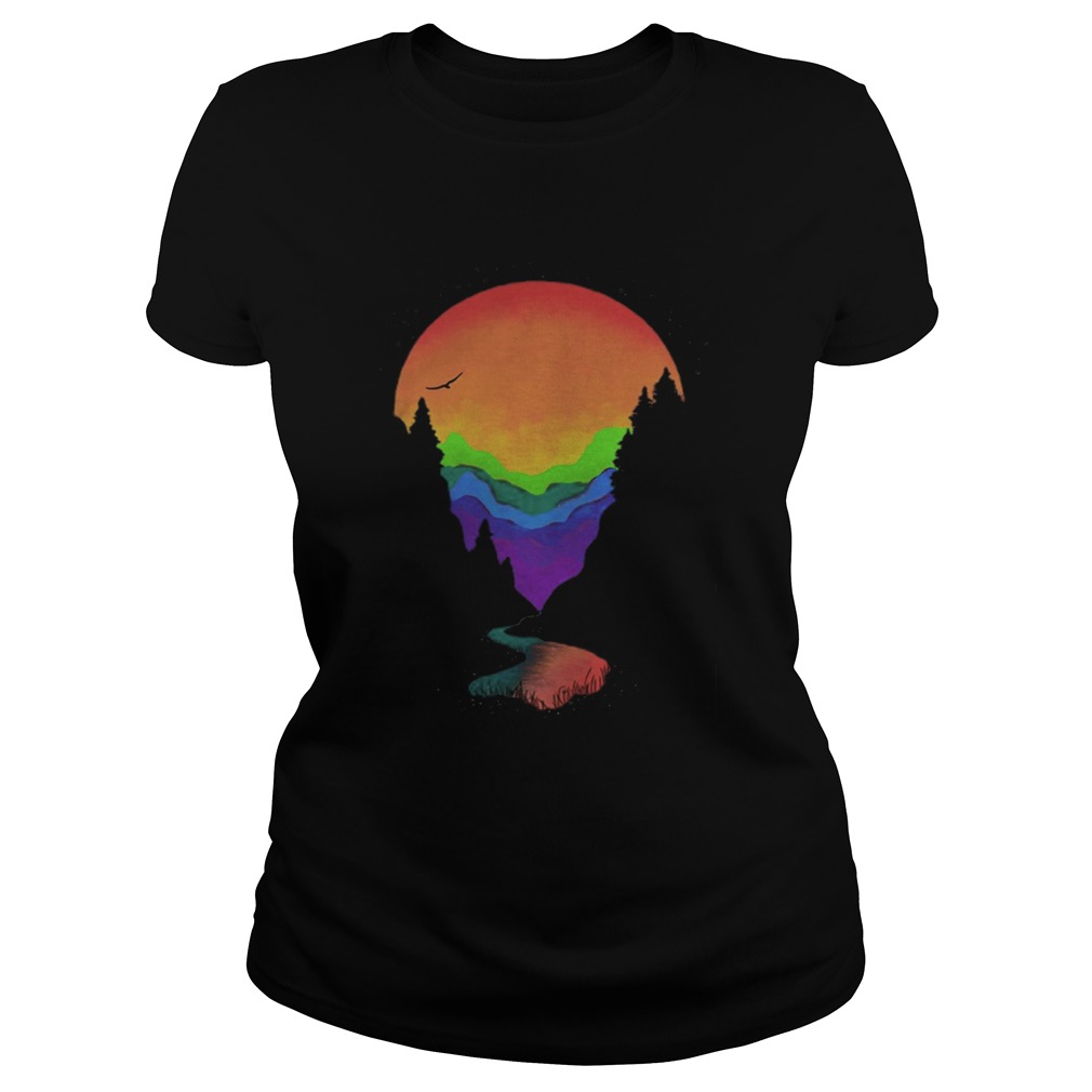 Lgbt rainbow moon mountains Classic Ladies