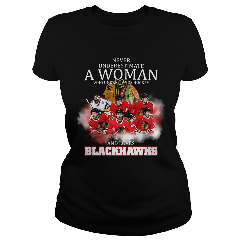 Never underestimate a woman who understands hockey and loves blackhawks logo Classic Ladies