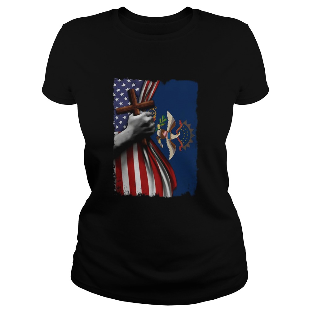 North dakota american flag cross happy independence day Classic Ladies