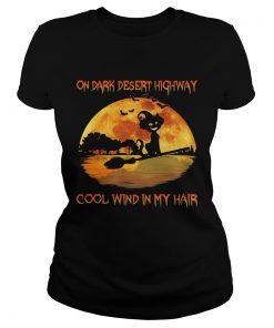 On dark desert highway cool wind in my hair cat riding a broom moon halloween  Classic Ladies