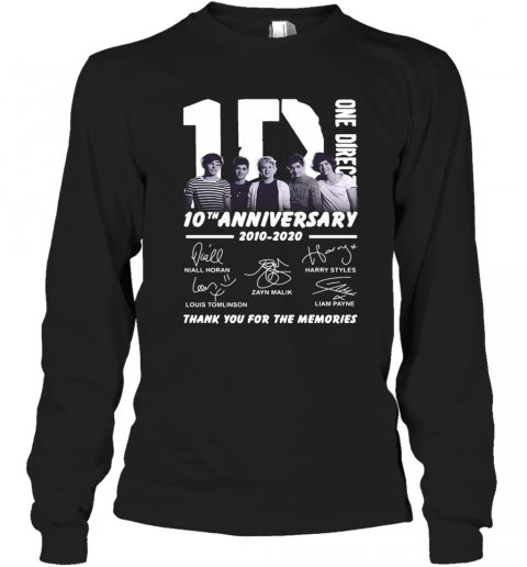 One Direction 10Th Anniversary 2010 2020 Thank You For The Memories Signatures T-Shirt Long Sleeved T-shirt