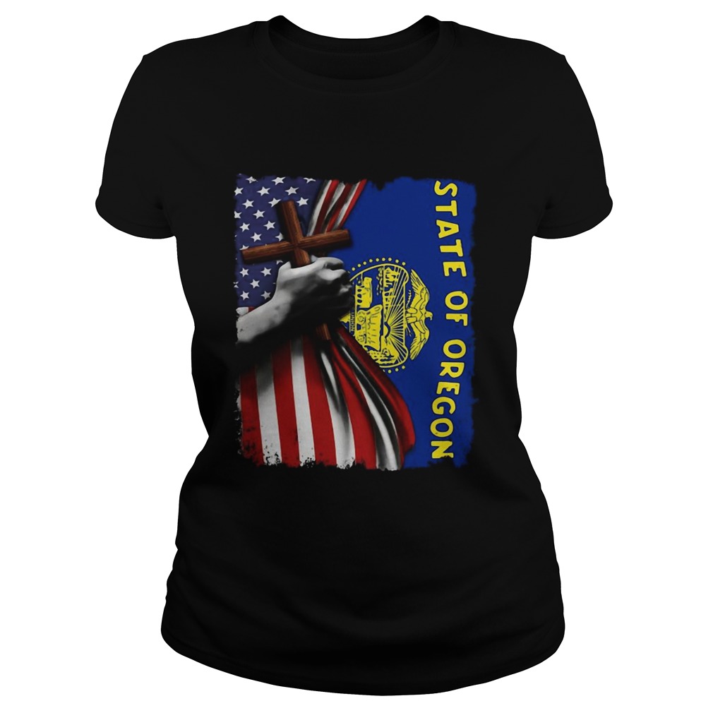 Oregon american flag cross happy independence day Classic Ladies