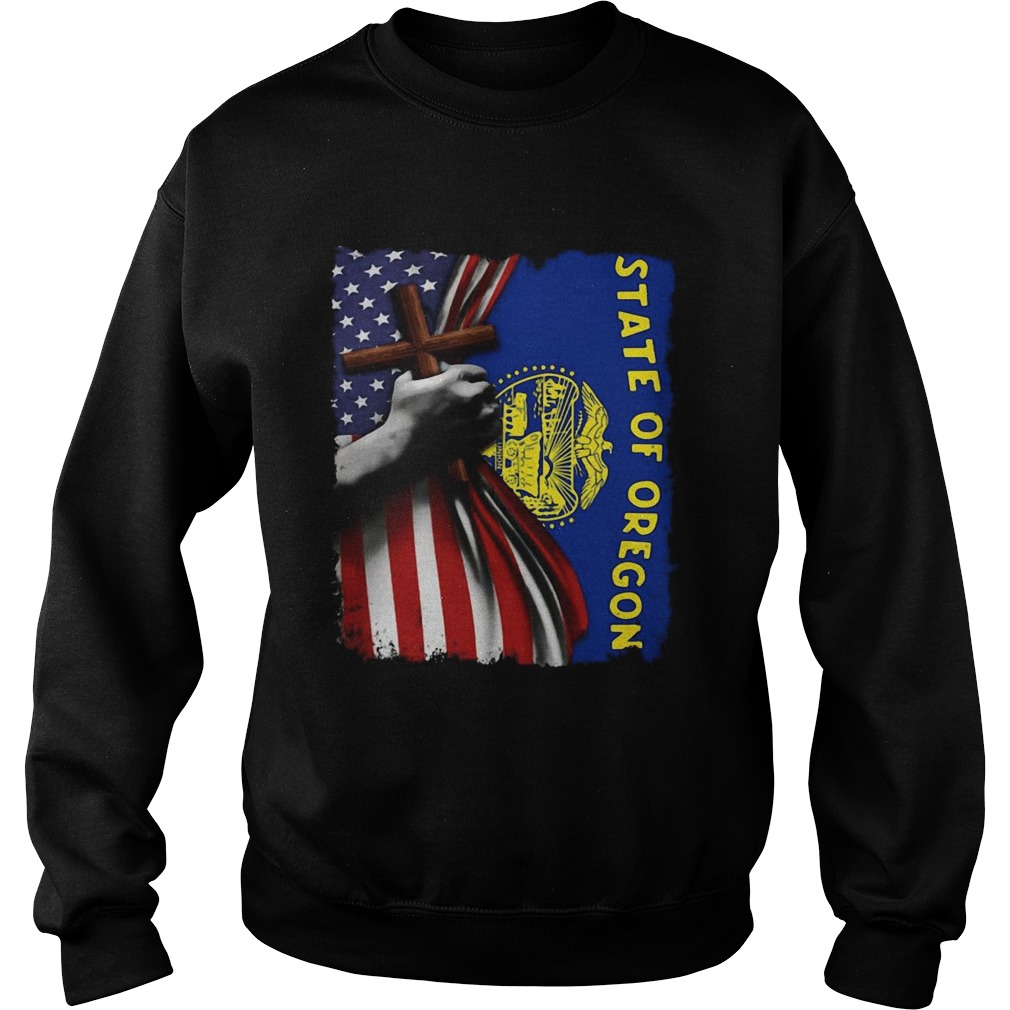 Oregon american flag cross happy independence day Sweatshirt