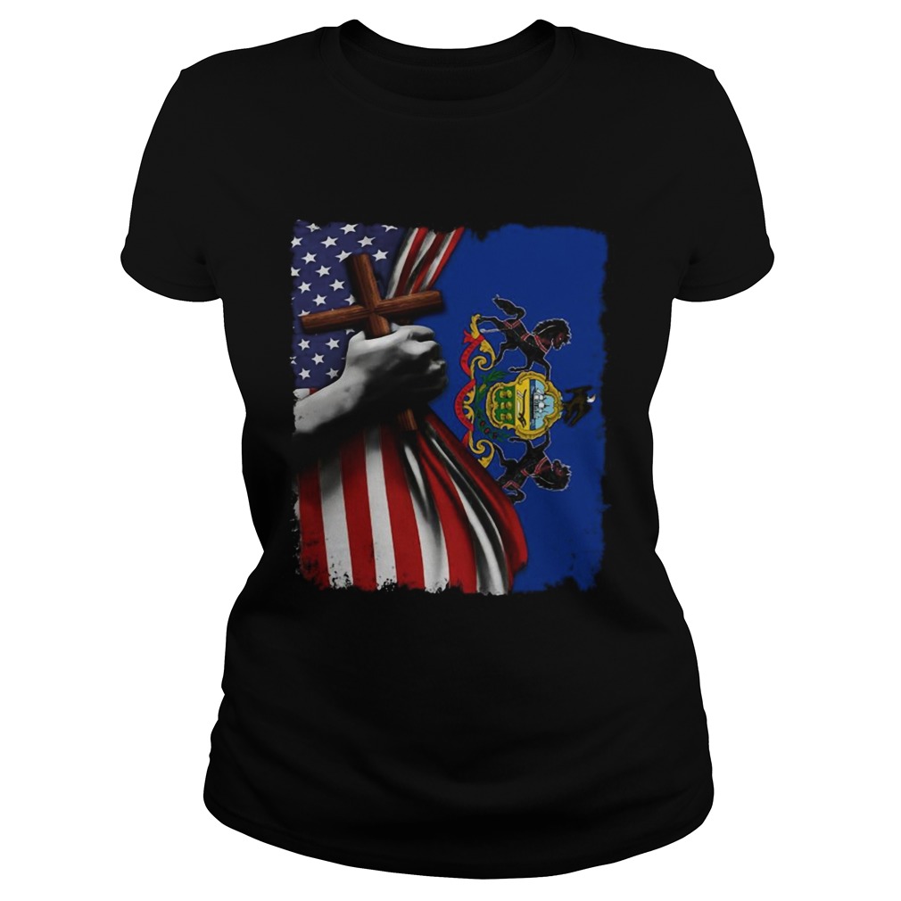 Pennsylvania american flag cross happy independence day Classic Ladies