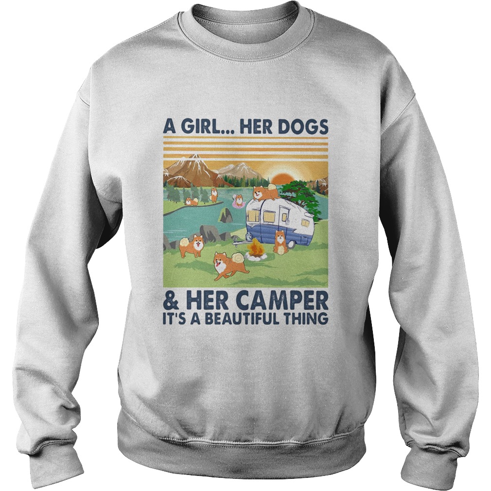Pomeranian a woman her dog paw and her camper its a beautiful thing vintage retro Sweatshirt