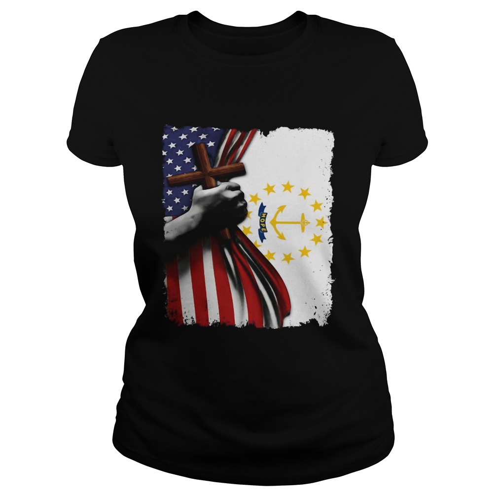 Rhode island american flag cross happy independence day Classic Ladies