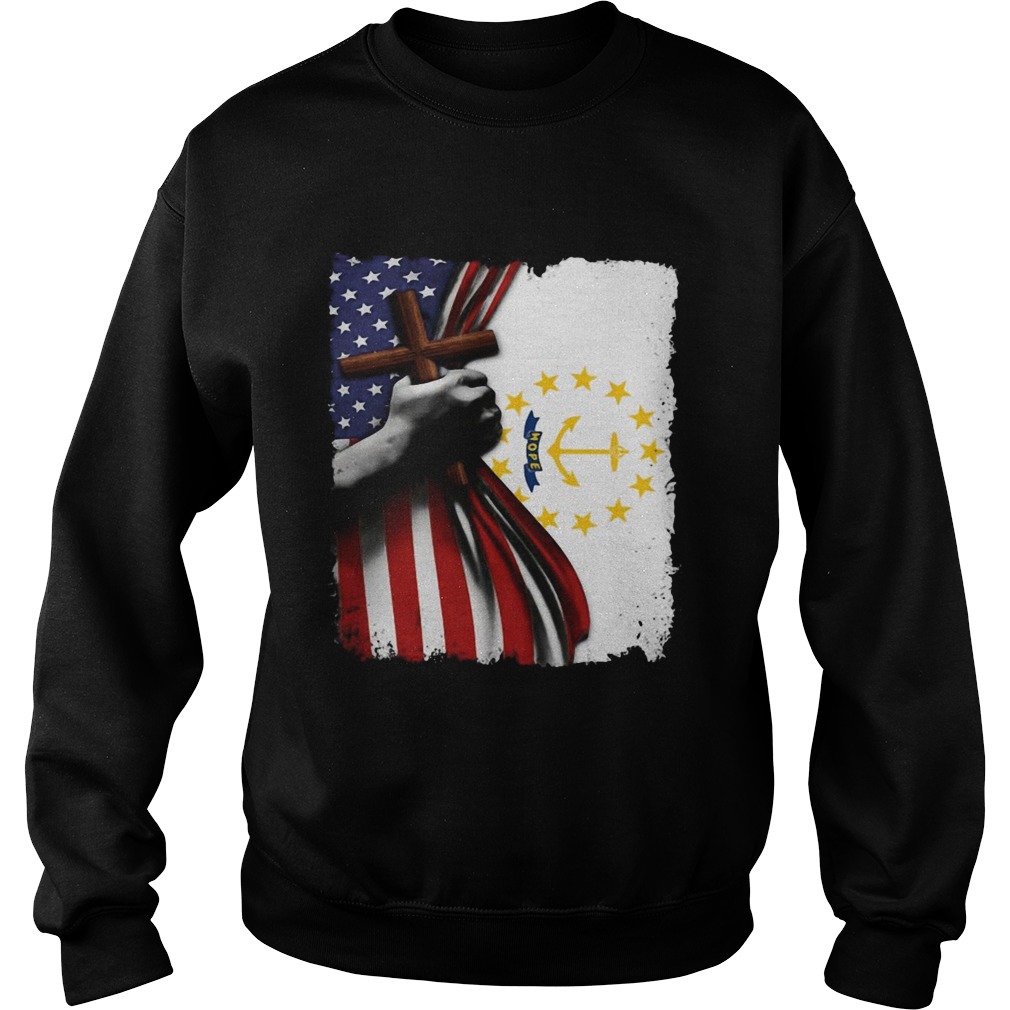 Rhode island american flag cross happy independence day Sweatshirt