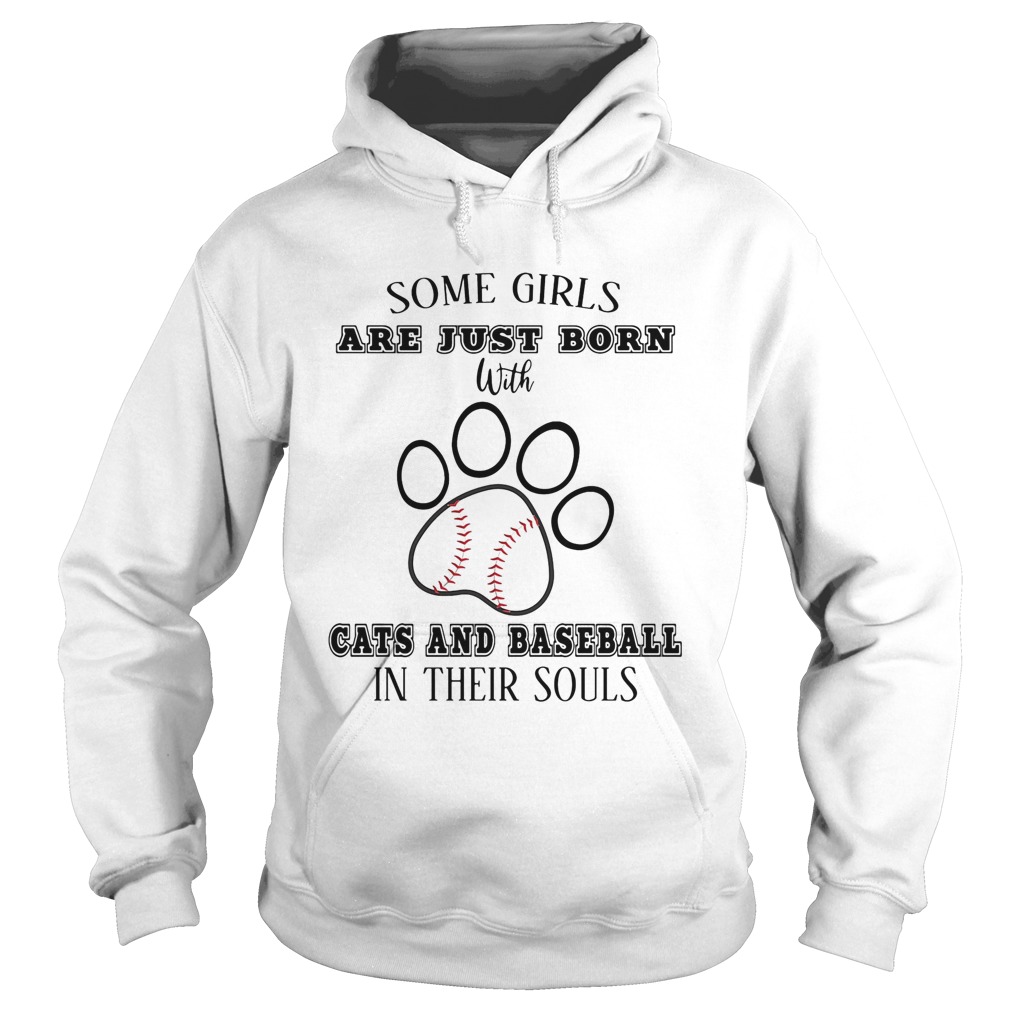 Some girls are just born with cats and baseball in their souls footprint Hoodie