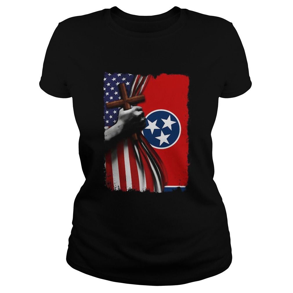 Tennessee american flag cross happy independence day Classic Ladies