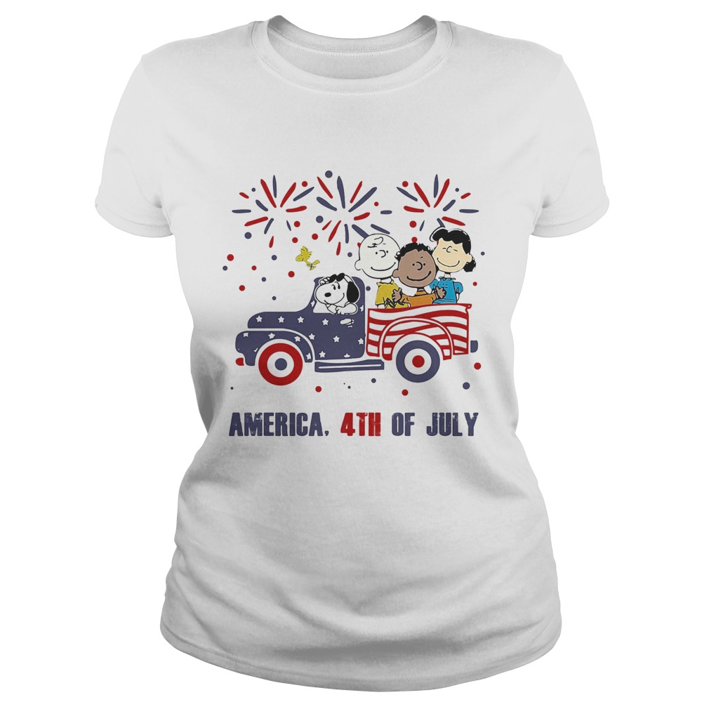 The peanuts characters driving car fire america 4th of july independence day Classic Ladies