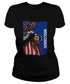 Wisconsin american flag cross happy independence day  Classic Ladies