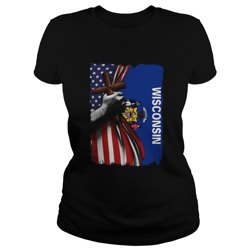 Wisconsin american flag cross happy independence day Classic Ladies