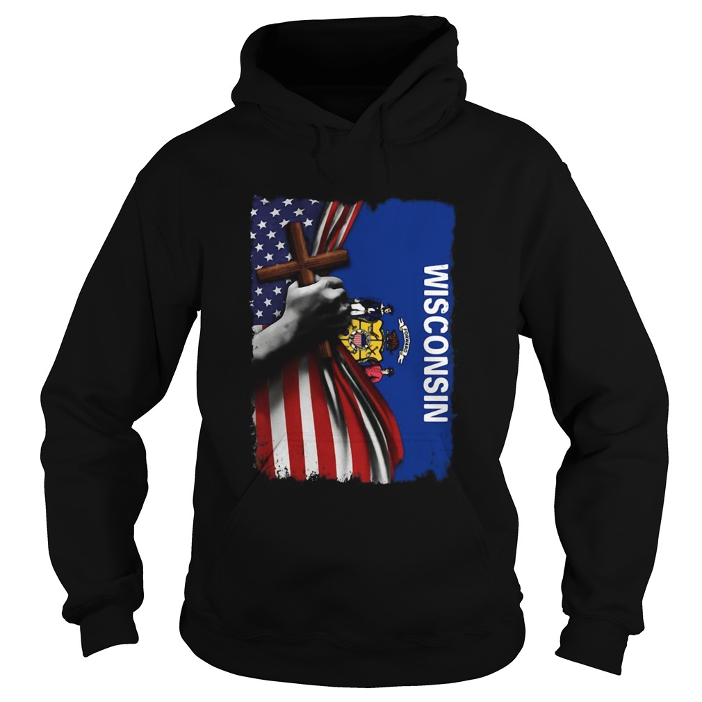 Wisconsin american flag cross happy independence day Hoodie