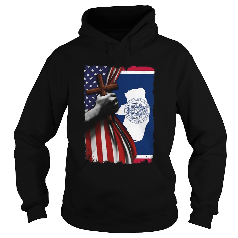 Wyoming american flag cross happy independence day Hoodie