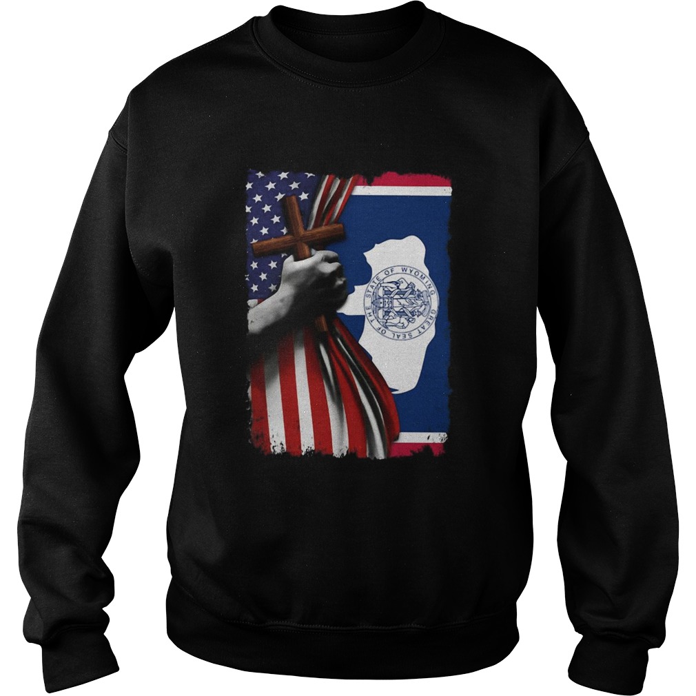 Wyoming american flag cross happy independence day Sweatshirt
